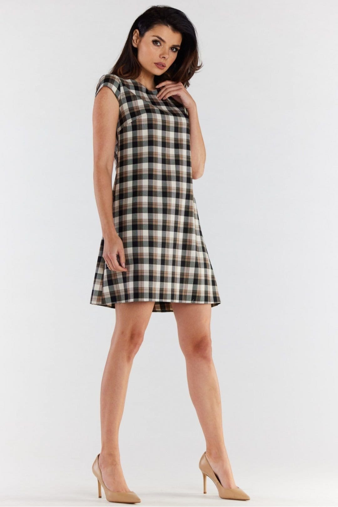 Love Lace Love Lace Women's Elegant Checkered Mini Dress Short Sleeves in Brown - 4