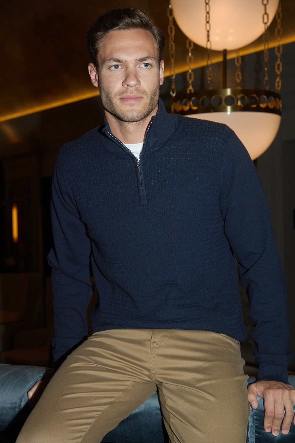 Threadbare Threadbare Men's Mini Cable Knit Quarter Zip Jumper in Navy - 3