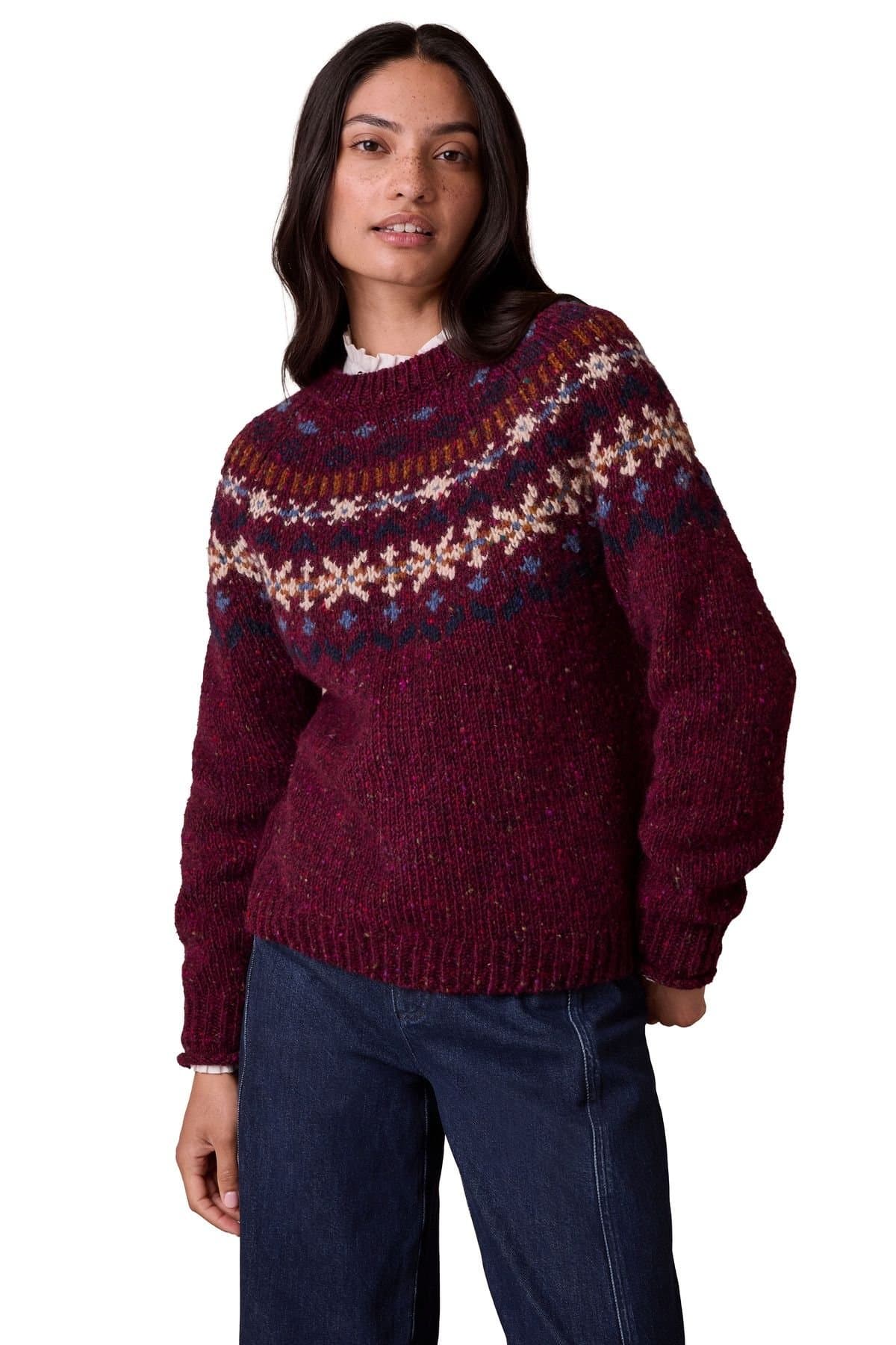 Celtic & Co Celtic & Co Women's Nordic Fair Isle Yoke Sweater in Plum