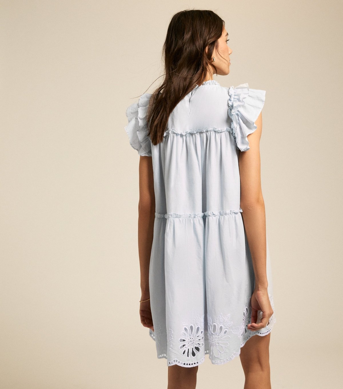 New Look Women's Light Blue Floral Embroidered Frill Trim Mini Dress New Look - 4