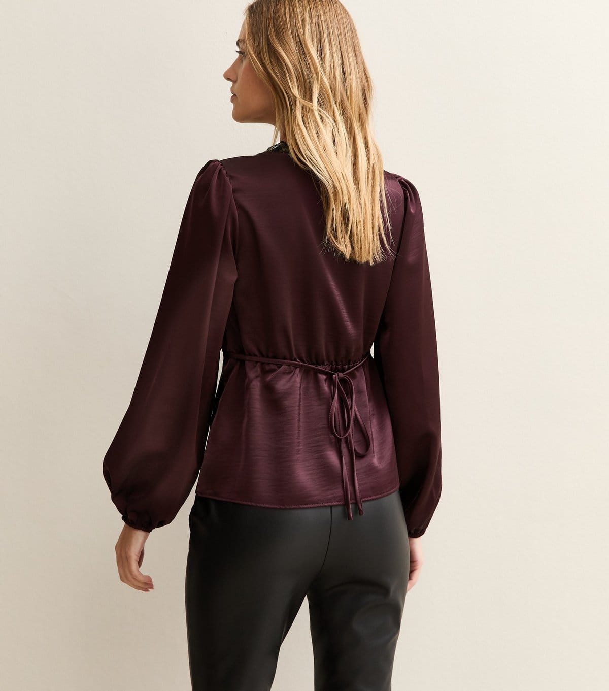 New Look Women's Dark Burgundy Satin Lace Trim Blouse New Look - 4