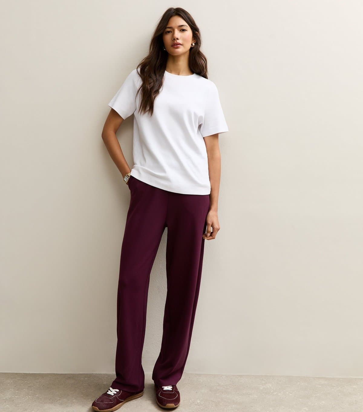 New Look Women's Premium Dark Burgundy Premium Barrel Leg Joggers New Look
