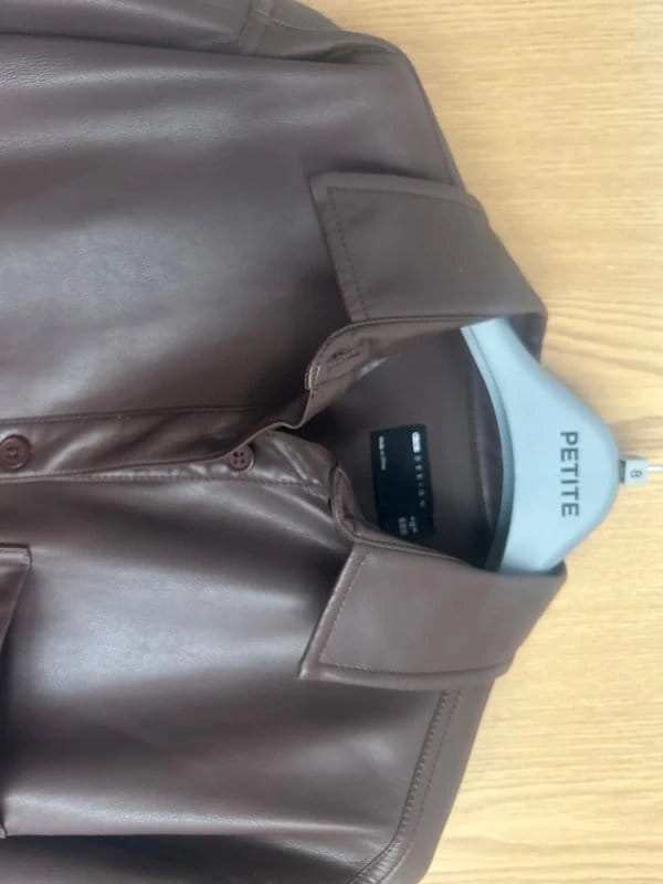 ASOS Asos Design Faux Leather Long Sleeve Brown Shirt/shacket - size 6-8 - 1