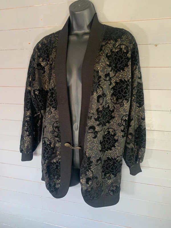 Vintage Dressing Vintage Black Gold Lurex Jacket Size 16-20 Oversized Evening Glam 80s