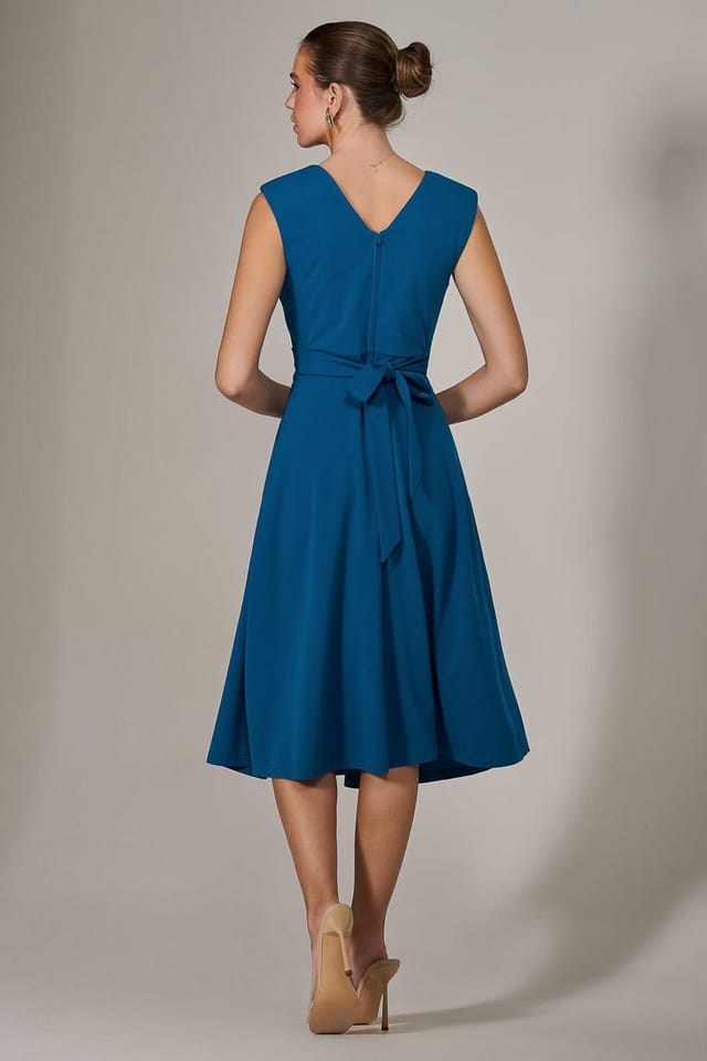 Jolie Moi Jolie Moi Women's Sleeveless Tie Waist Midi Dress in Teal - 2