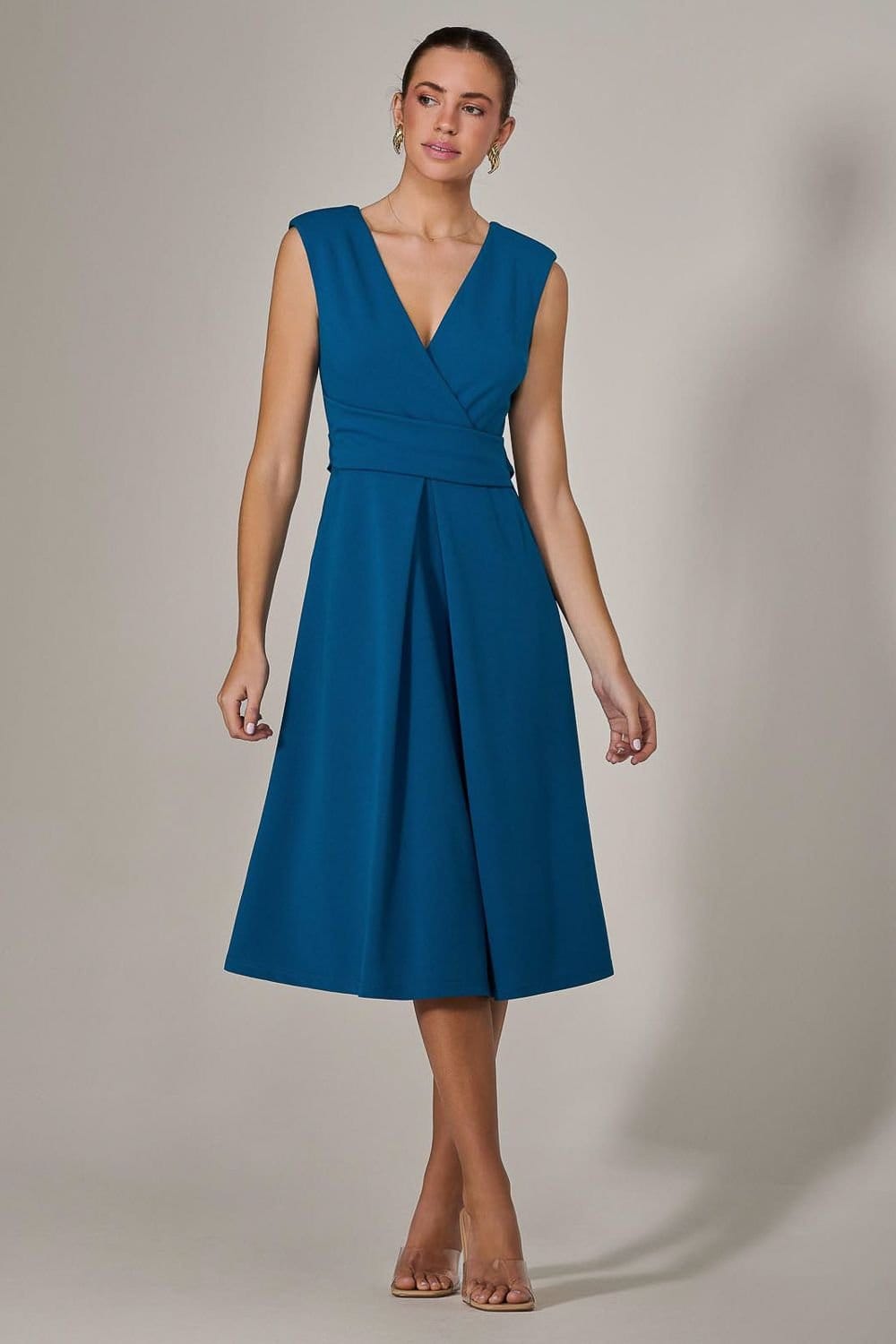 Jolie Moi Jolie Moi Women's Sleeveless Tie Waist Midi Dress in Teal - 4