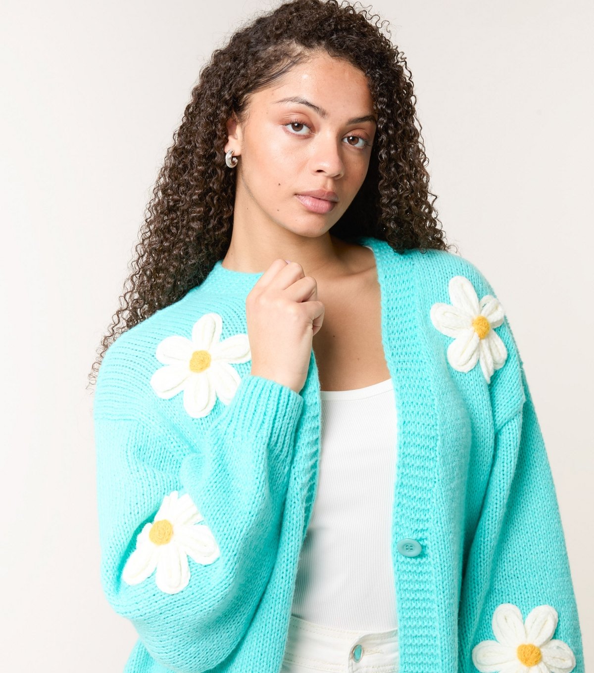Blue Vanilla Women's Aqua Daisy Appliqué Cardigan Blue Vanilla New Look - 3