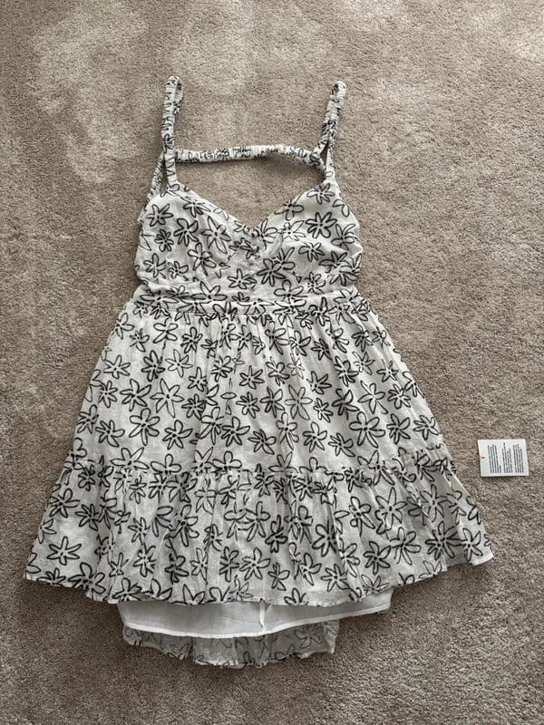 ASOS Design White & Black Daisy Print Skater Mini Sundress