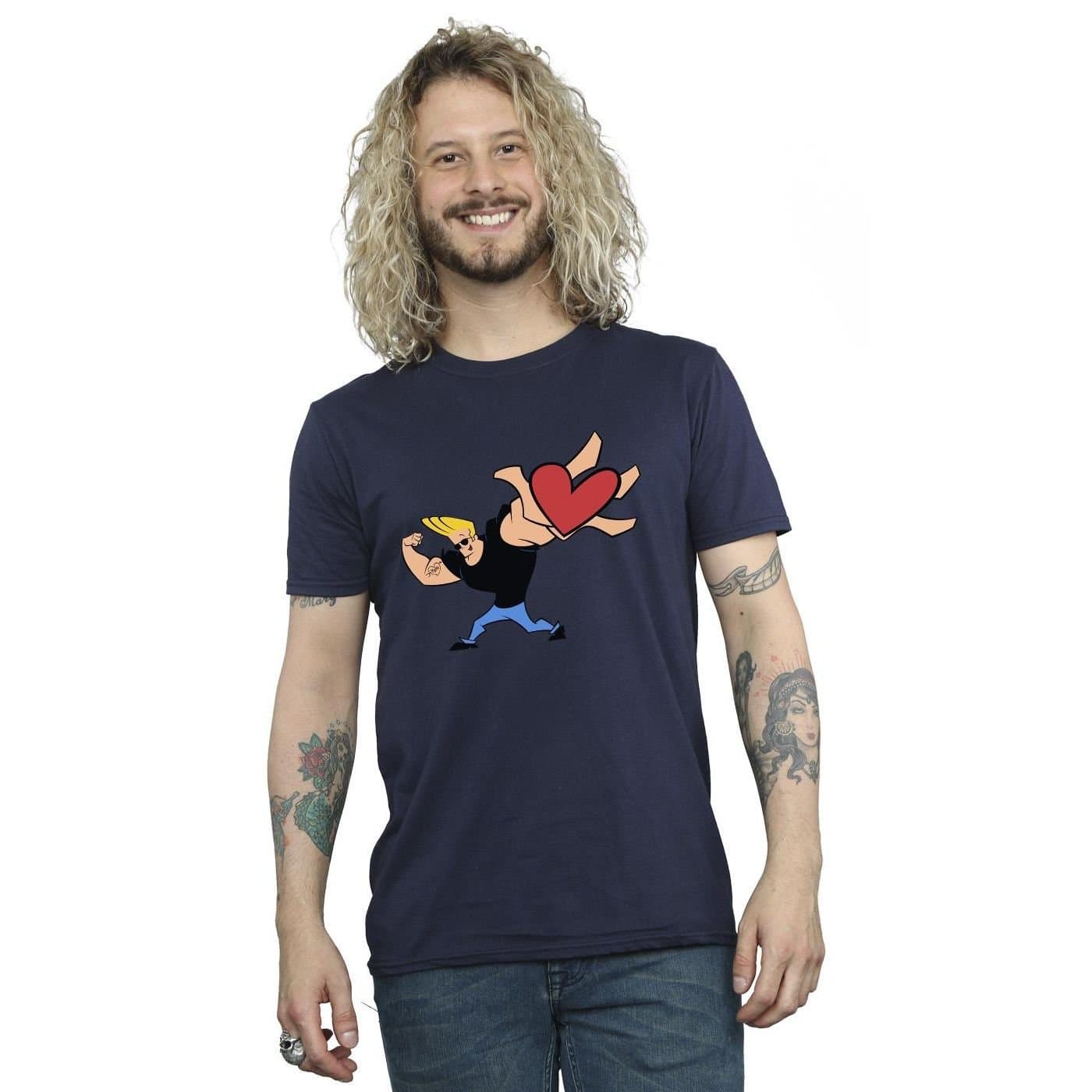 Johnny Bravo Johnny Bravo Men's Heart Present T-Shirt in Navy