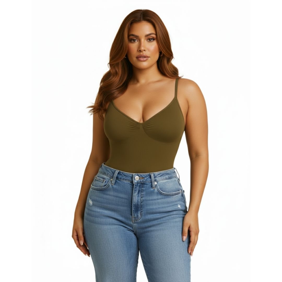 GWB Shapewear GWB Shapewear Women's Olive Brown Aurasnatch Seamless Tummy Control Shapewear Bodysuit - 2