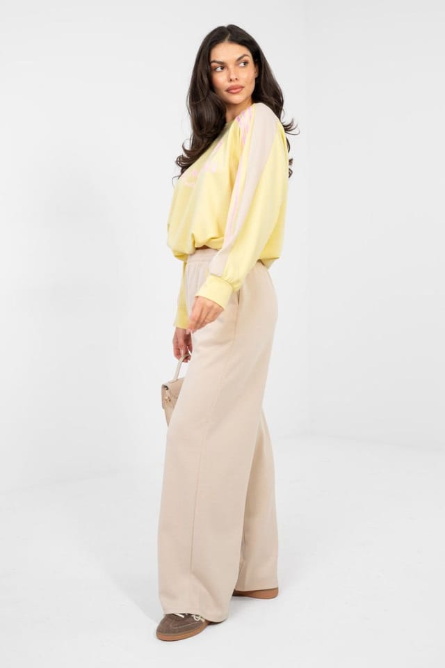Love Lace Love Lace Women's Casual Wide Leg Sweatshirt & Pant Set in Beige - 2