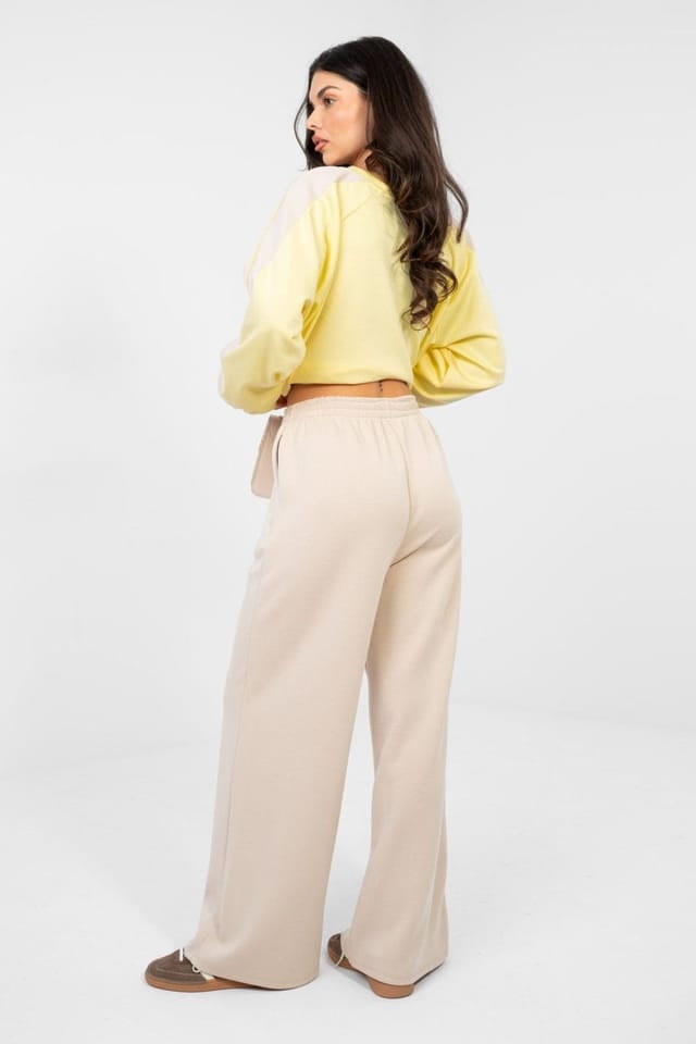 Love Lace Love Lace Women's Casual Wide Leg Sweatshirt & Pant Set in Beige - 3