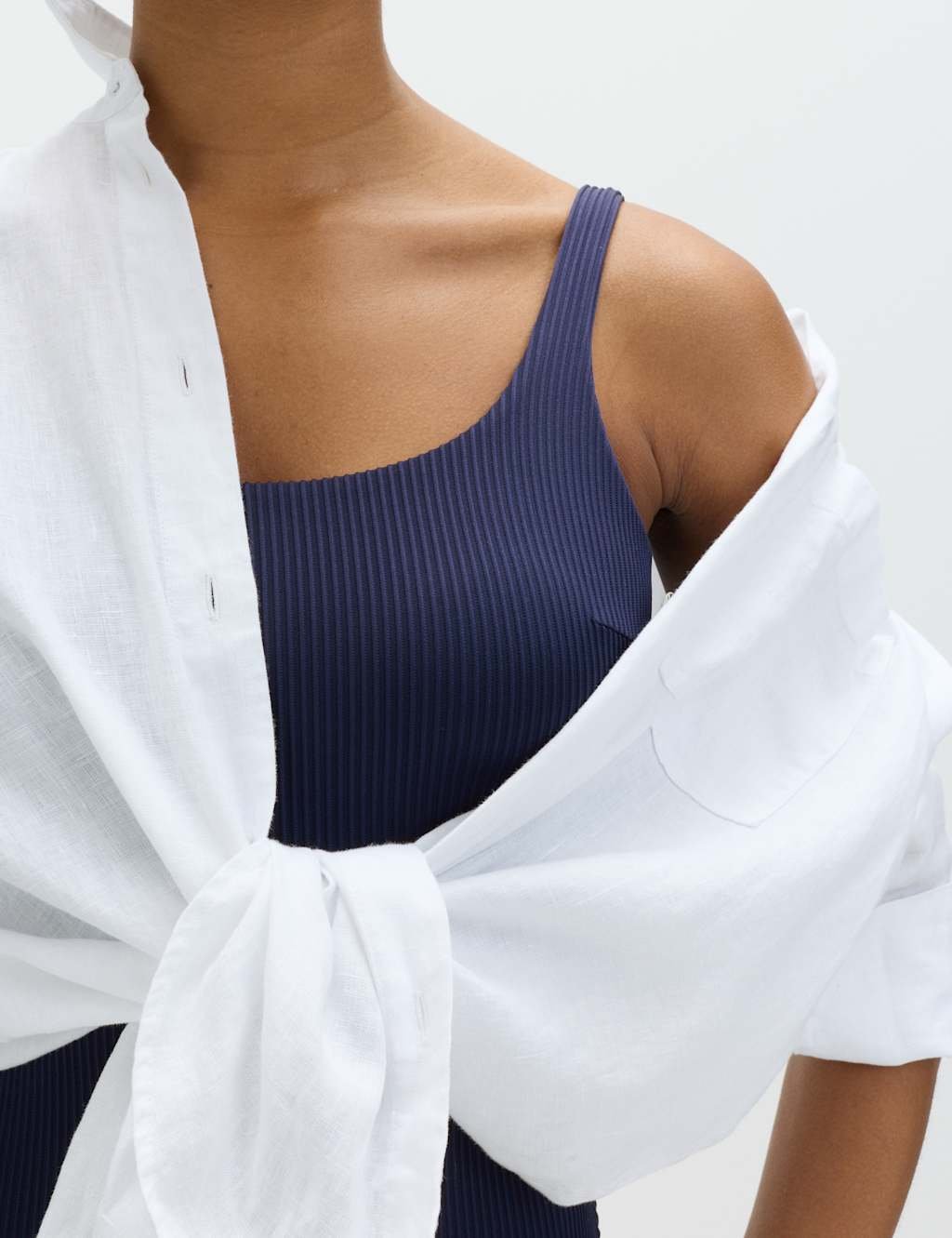 Marks & Spencer M&S Ribbed Textured Scoop Neck Swimsuit Midnight - 3