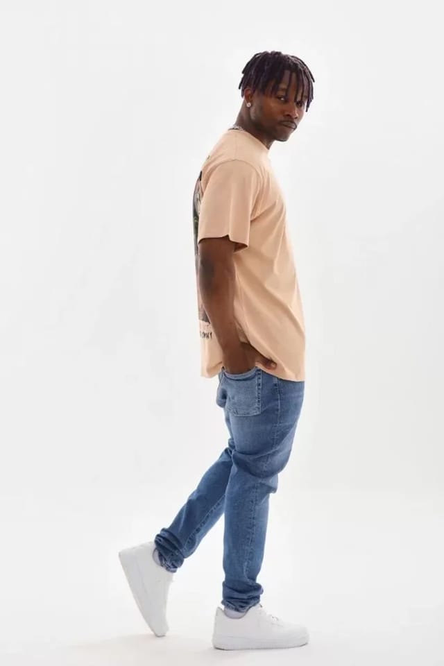 Janes Janes Men's Oversized Crew Neck T-Shirt with Back Print in Beige - 3