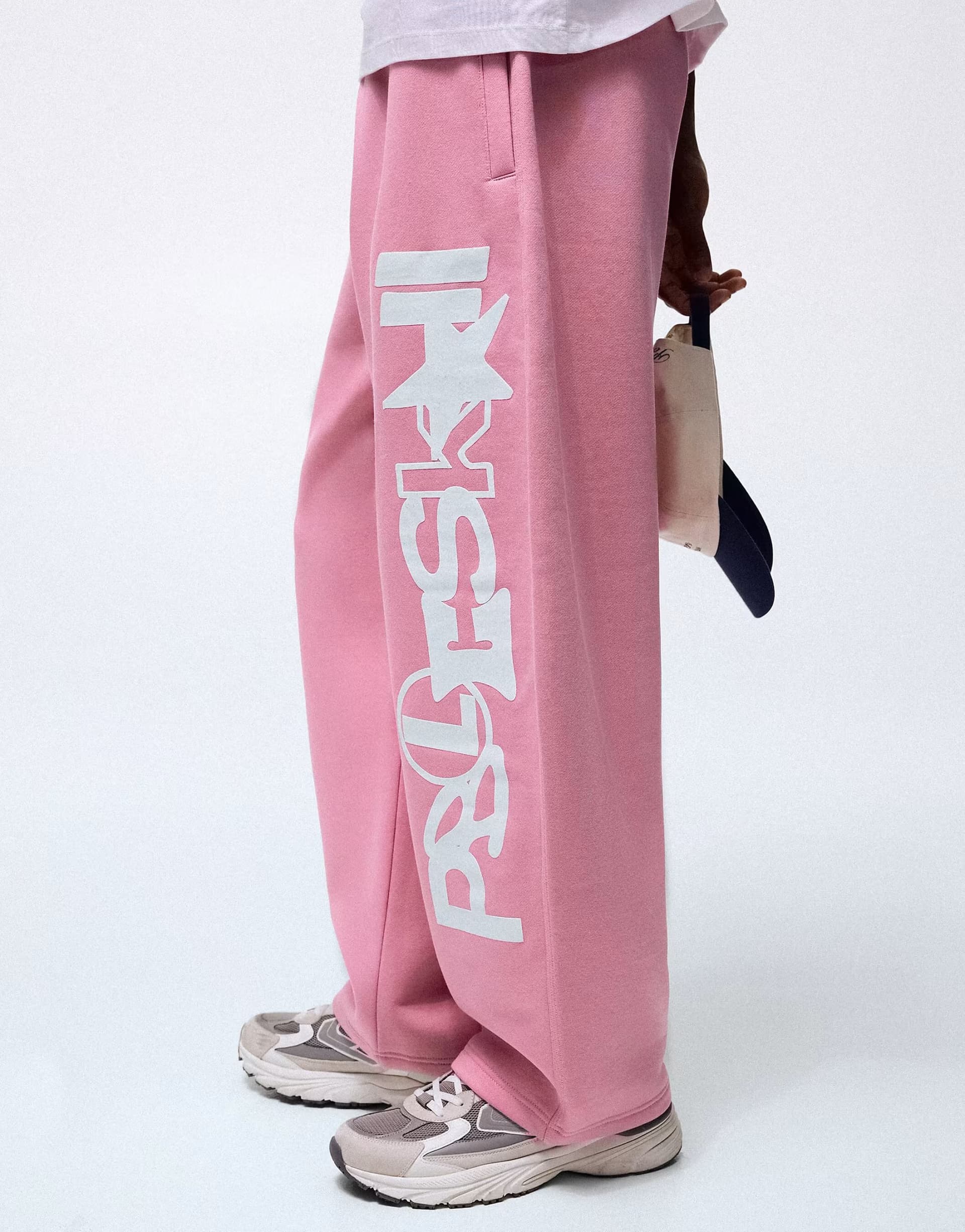 ASOS Bershka Balloon trousers with side print in pink