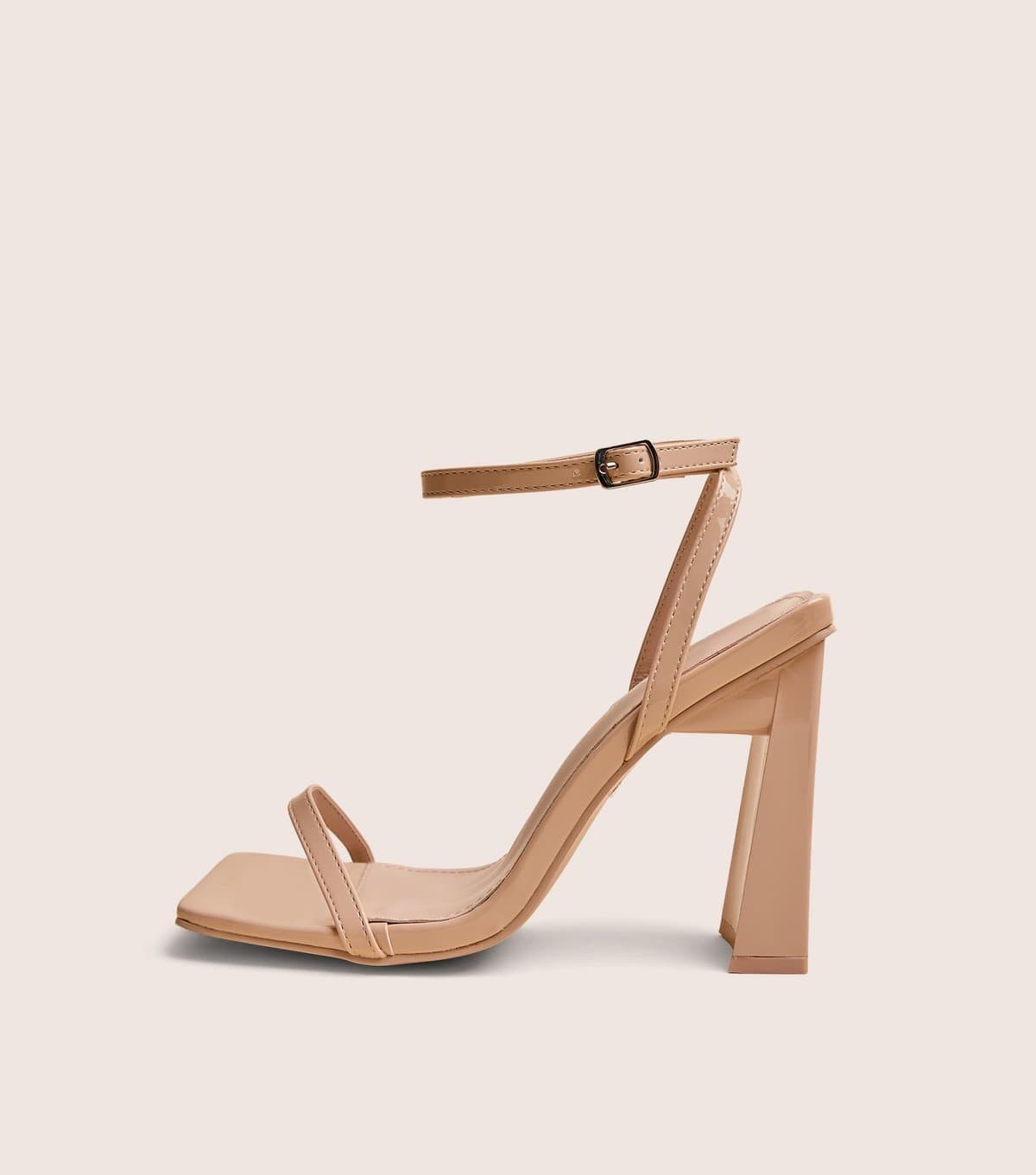 Public Desire Women's Camel Charlotte Wide Fit Faux Patent Leather Square Toe Sandals Public Desire New Look