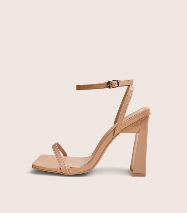 Public Desire Women's Camel Charlotte Wide Fit Faux Patent Leather Square Toe Sandals Public Desire New Look - 2