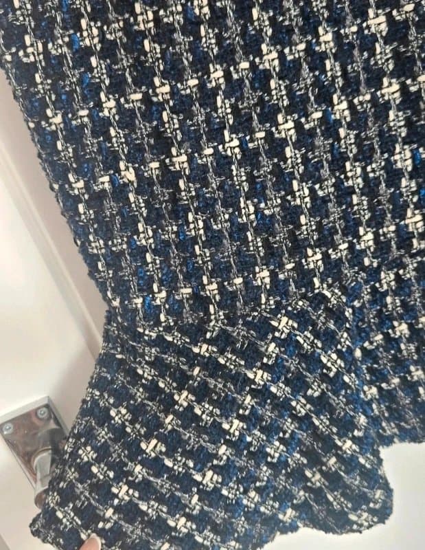 Paper Dolls Paper Dolls 12 navy blue tweed frill dress pearl embellished buttons smart dressy short sleeve