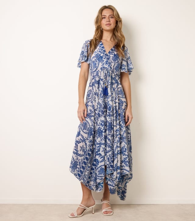 Blue Vanilla Women's Navy Floral Print Asymmetric Hem Wrap Dress Blue Vanilla New Look - 3