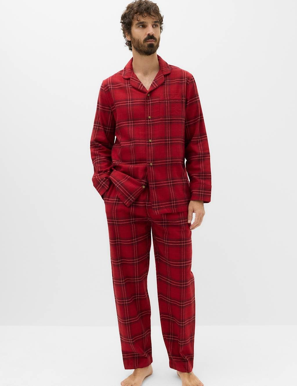 Marks & Spencer M&S Pure Cotton Checked Christmas Pyjamas Red Mix