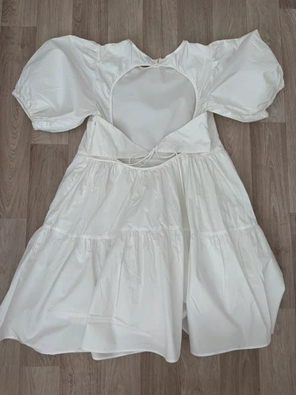 Zara Zara White Poplin Puff Sleeve Mini Dress Open Back Cottagecore Summer Size M