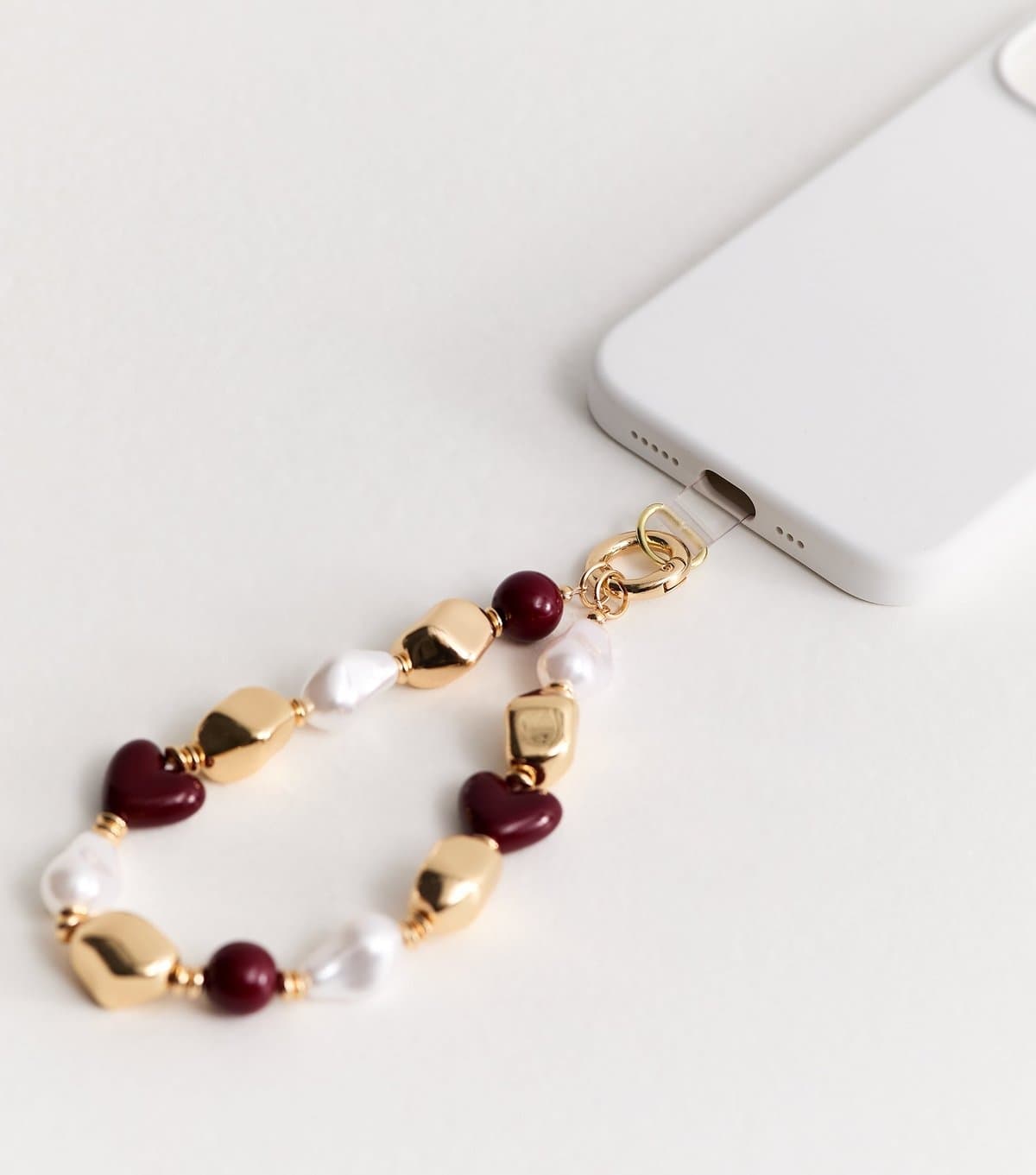 New Look Red Faux Pearl Beaded Phone Charm New Look