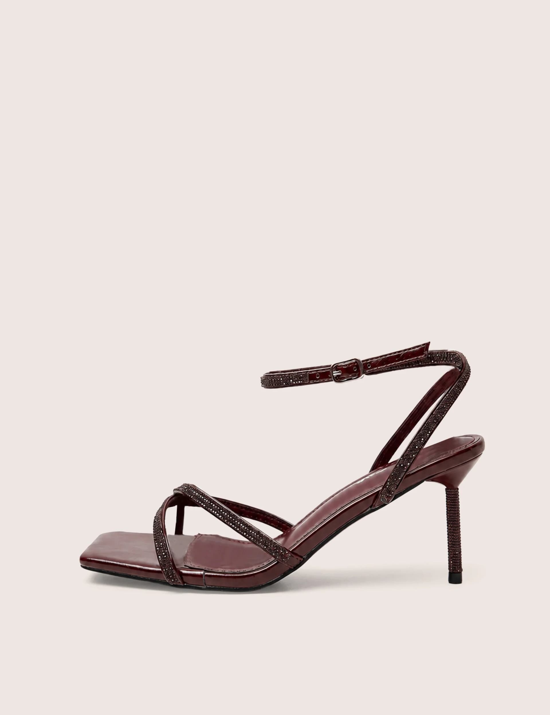 Public Desire Belsa Burgundy Diamante Strappy High Heel