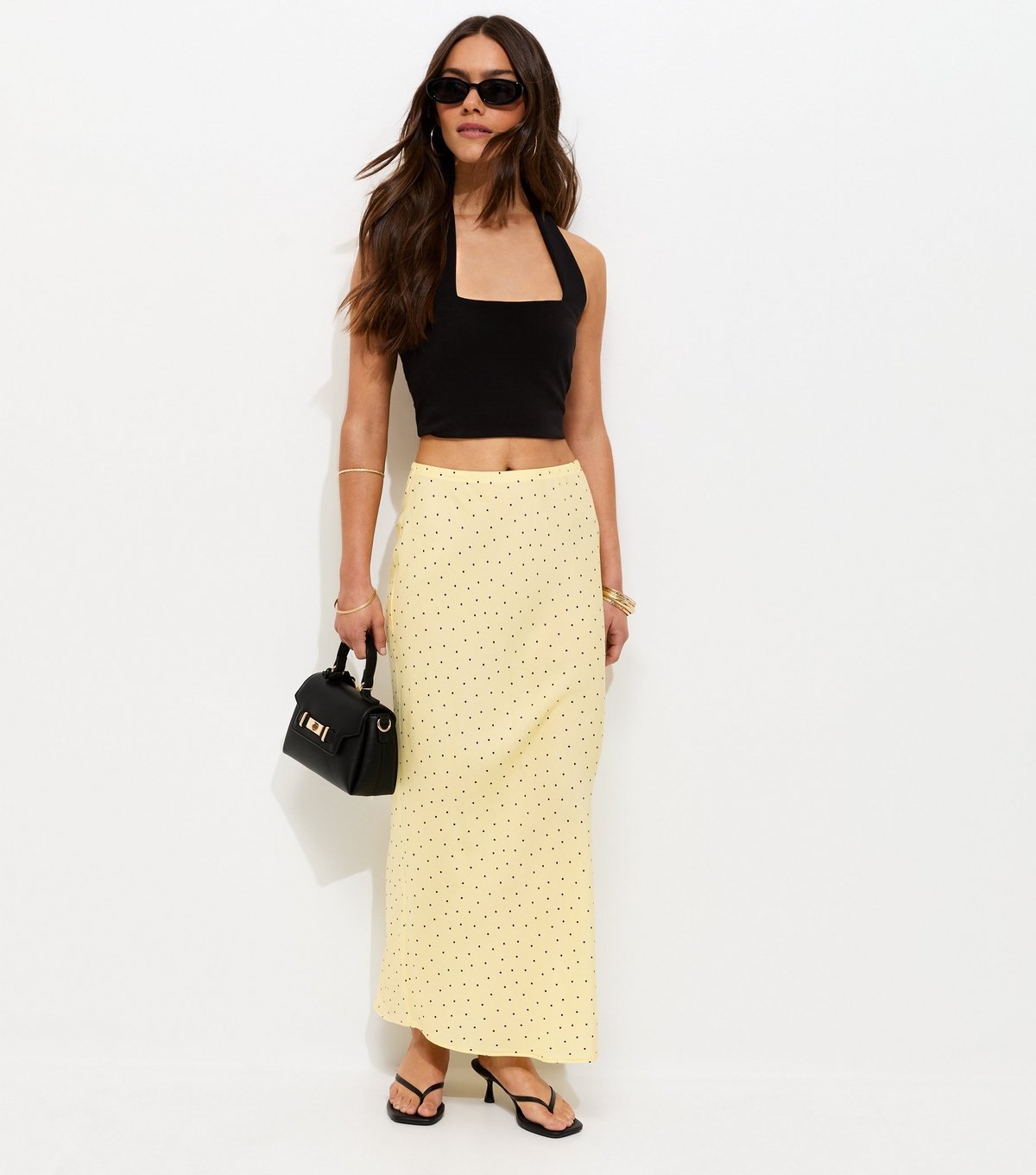New Look Women's Petite Yellow Polka Dot Bias Cut Midi Skirt New Look - 3
