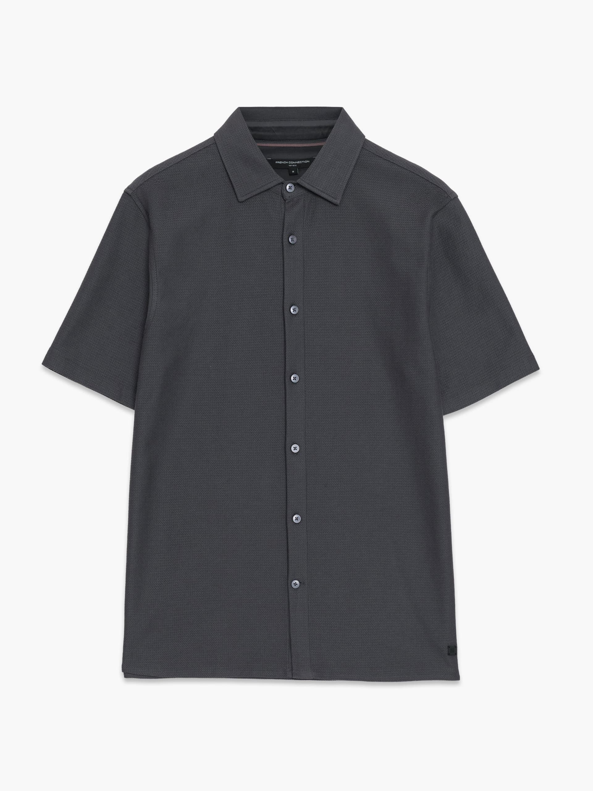 French Connection Short Sleeve Button Down Dark Grey Knit Shirt Dark Grey