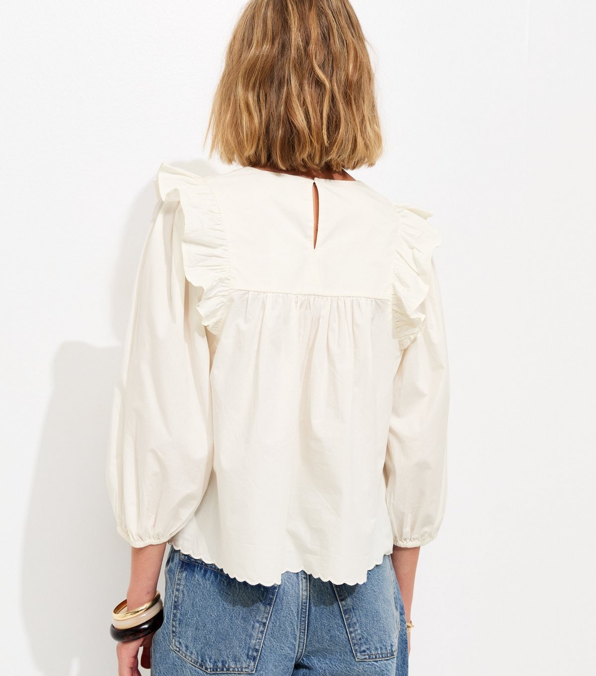 New Look Women's Cream Broderie Anglaise Frill Trim Blouse New Look - 4