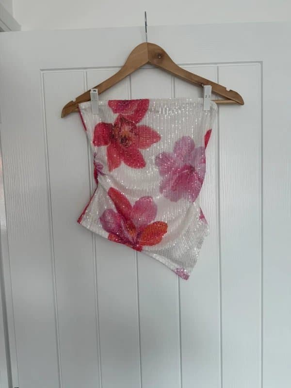New Look New Look 915 Sequin Floral Asymmetric Bandeau Top