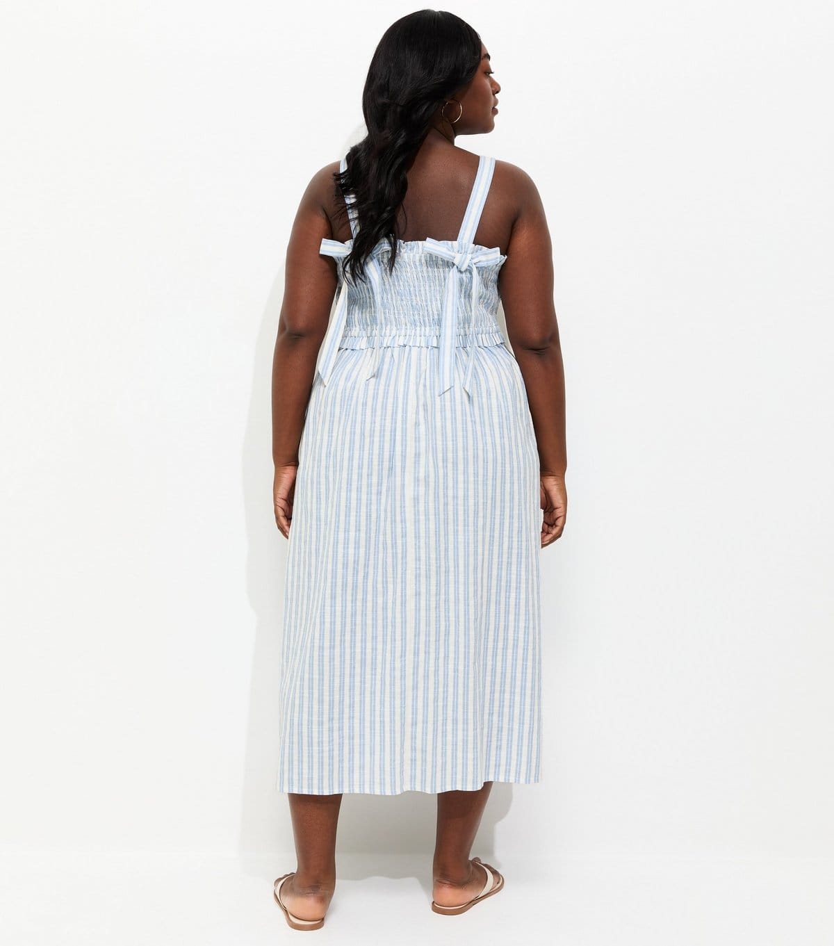 New Look Women's Plus Size Blue Striped Shirred Midi Dress Curves New Look - 4