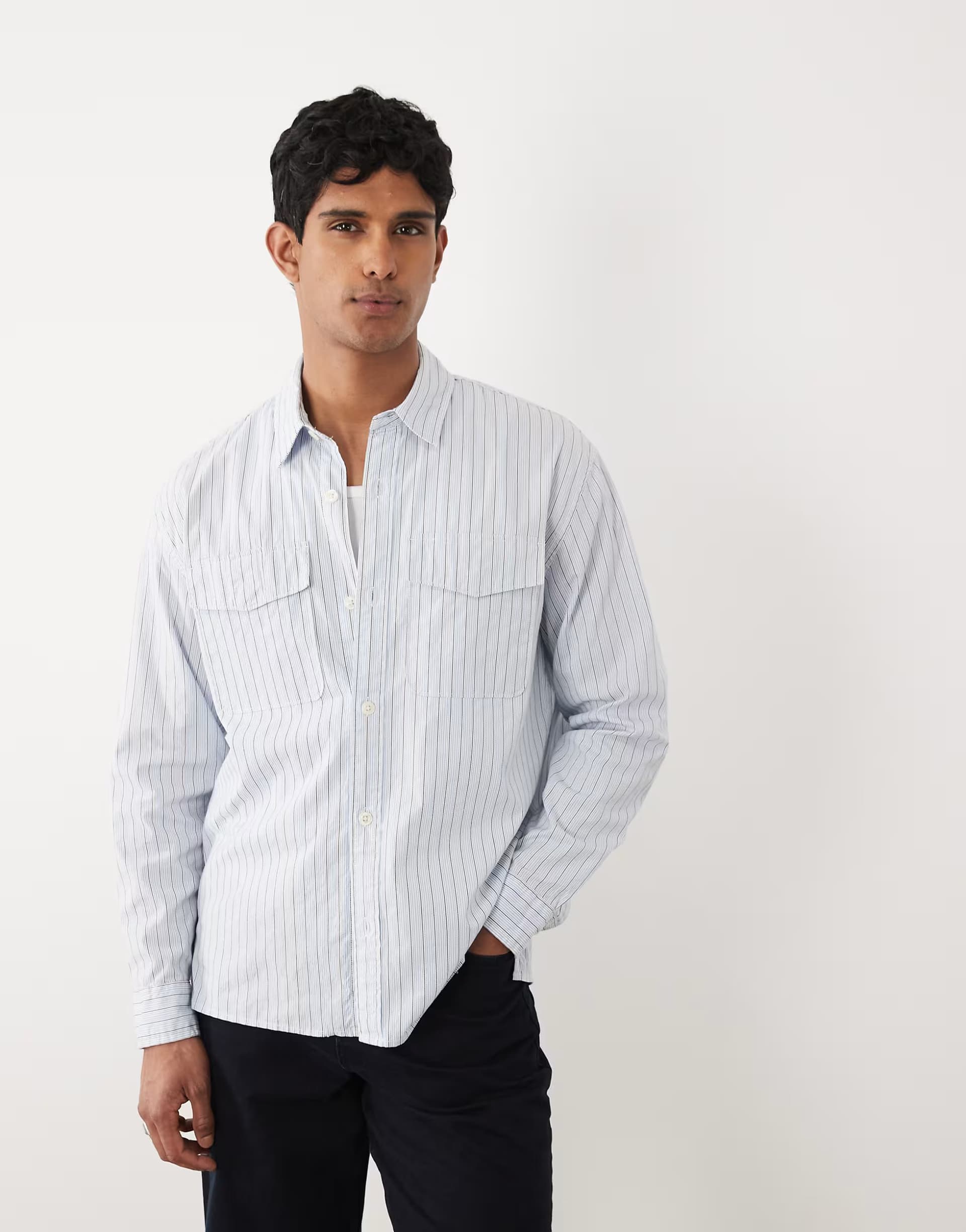 ASOS Abercrombie & Fitch pocket detail long sleeve shirt in blue stripe