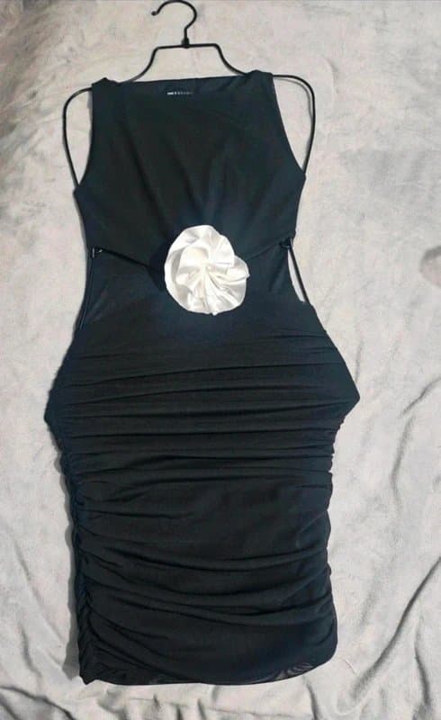 ASOS Design Black Sleeveless Mini Dress XXS–XS | White Rose Waist Detail | Elegant Chic Party Dress