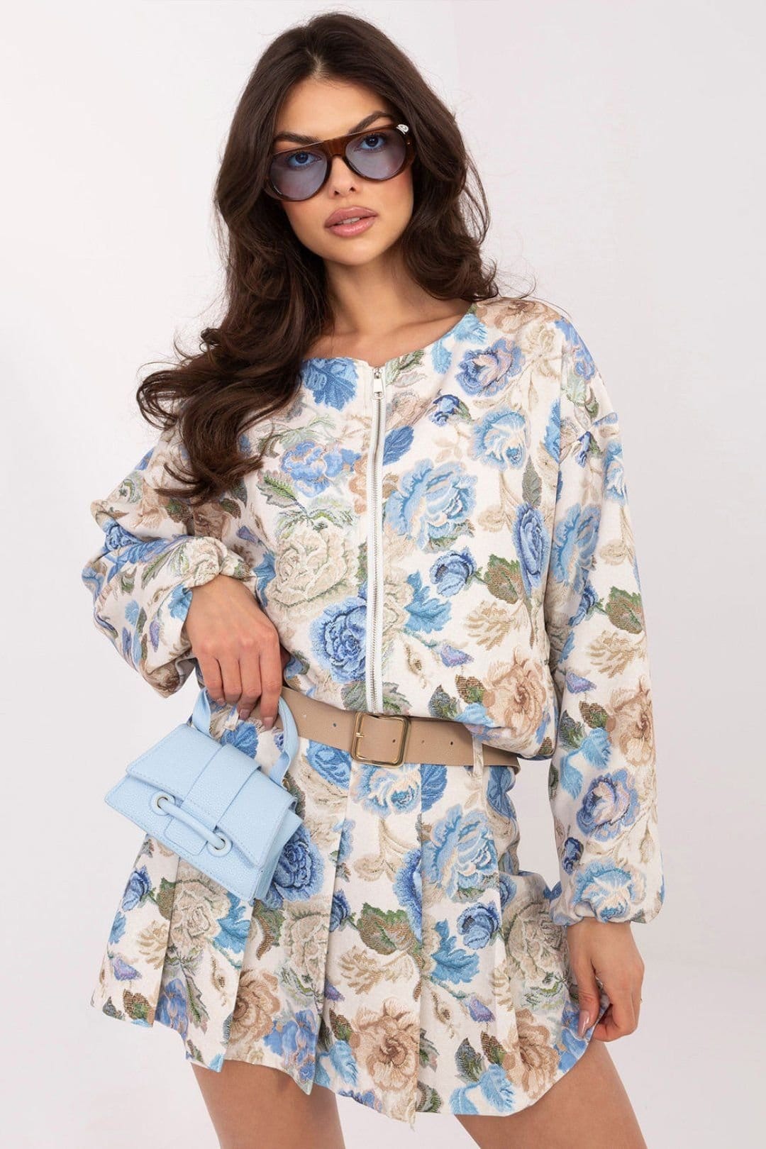 Love Lace Blue Floral Print Bomber Jacket