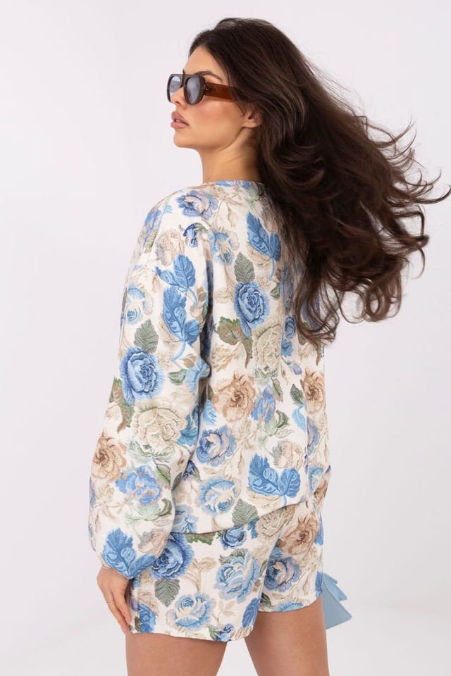 Love Lace Love Lace Women's Spring Summer Floral Print Bomber Jacket in Blue - 3