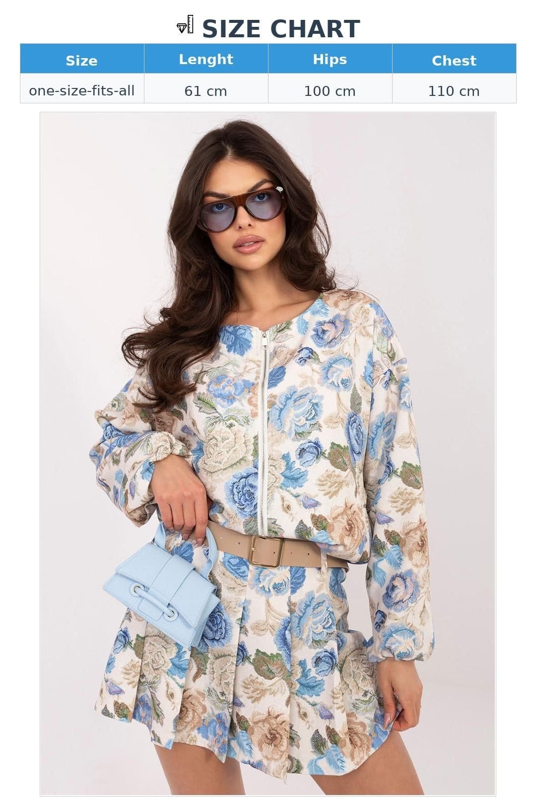 Love Lace Love Lace Women's Spring Summer Floral Print Bomber Jacket in Blue - 4