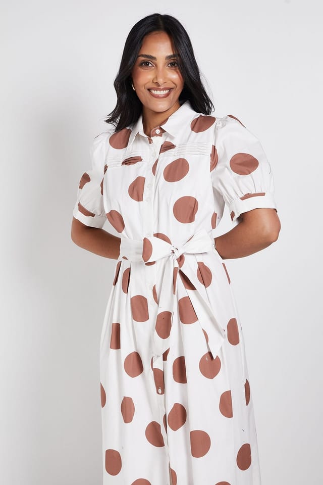 Wallis Wallis Women's Petite Polka Dot Print Pintuck Midi Shirt Dress in Ivory - 2