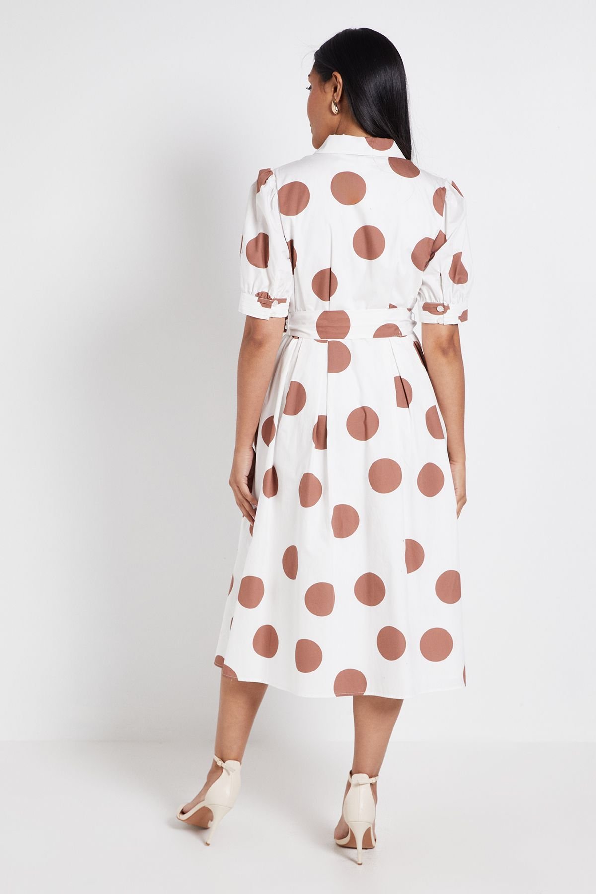Wallis Wallis Women's Petite Polka Dot Print Pintuck Midi Shirt Dress in Ivory - 3