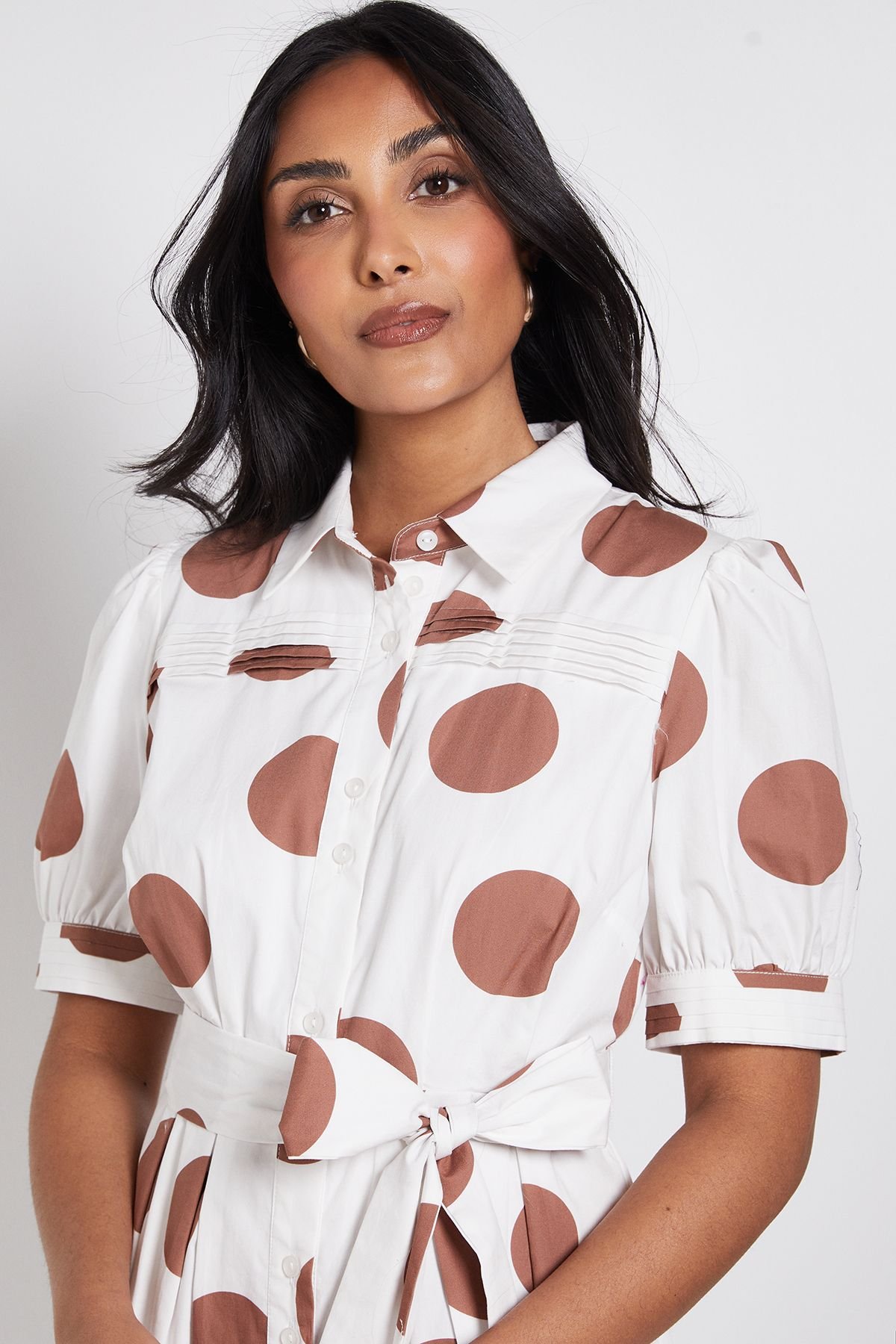 Wallis Wallis Women's Petite Polka Dot Print Pintuck Midi Shirt Dress in Ivory - 4