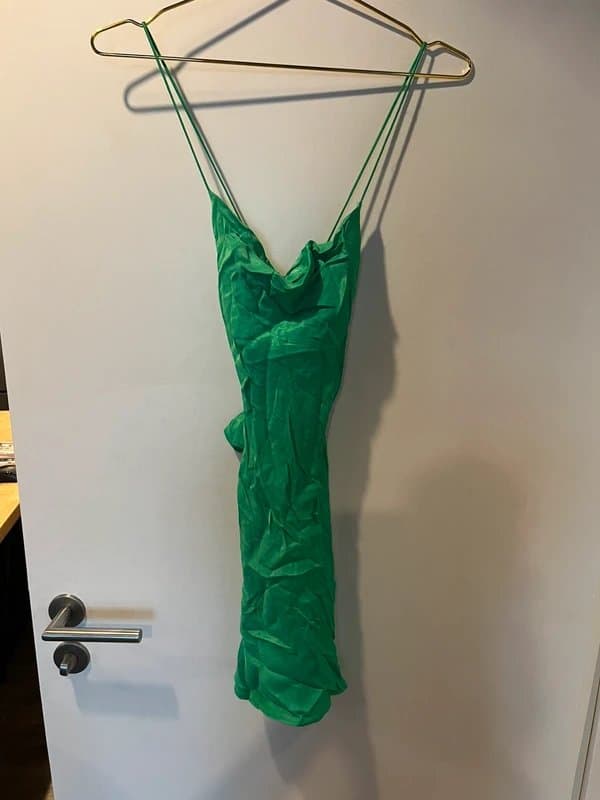 Zara Zara bright green emerald satin strappy cross over cowl neck open back backless mini dress