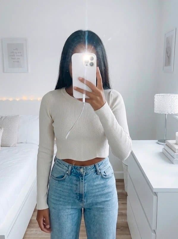 Bershka Bershka ribbed knitted jumper cropped beige nude