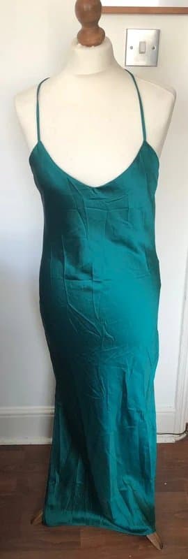 Topshop Topshop stunning viral emerald green midi with cross cross & low cowl back