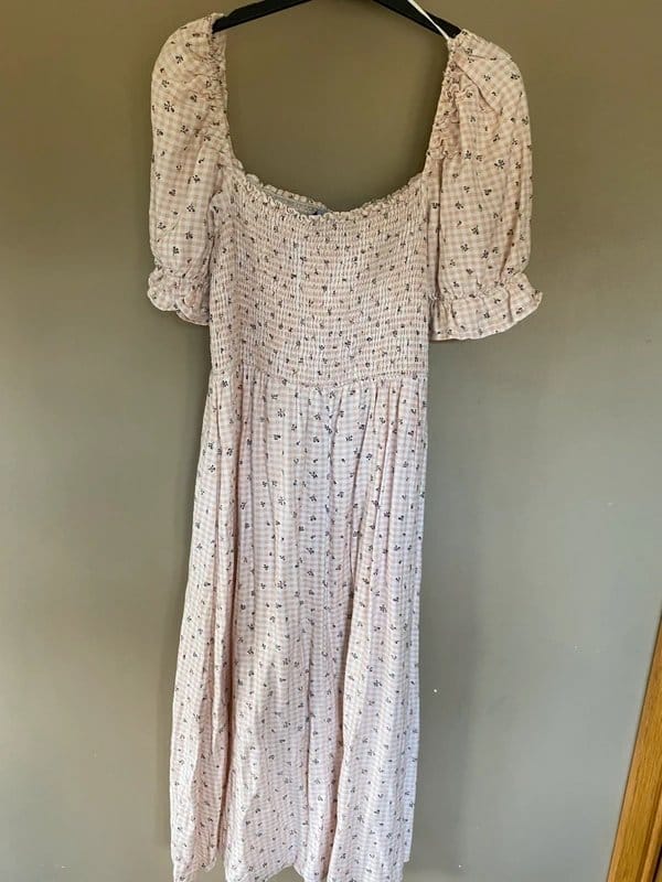 New Look Pink Gingham Flower Print Dress Size 14
