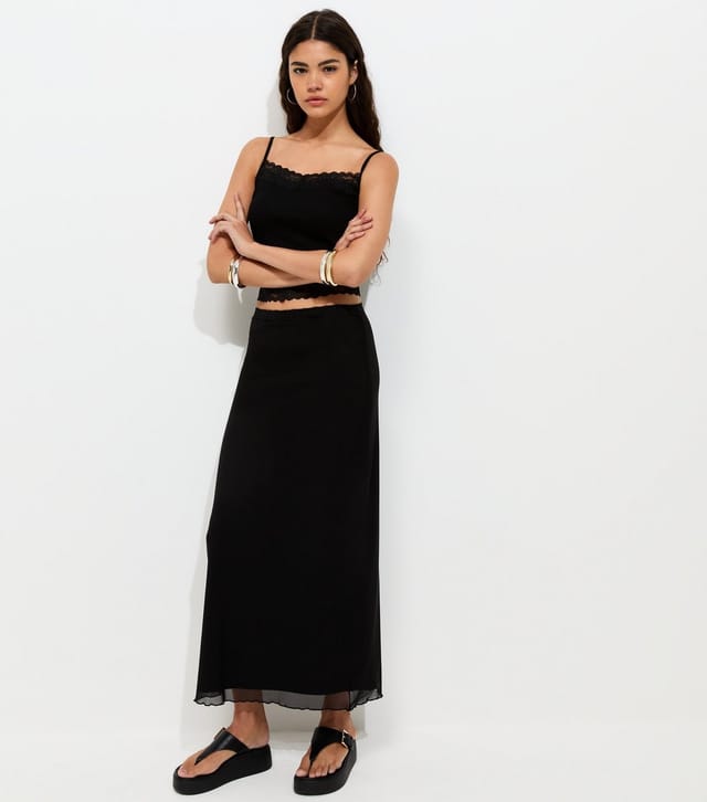 New Look Women's Black Lace Waistband Mesh Midi Skirt New Look - 3
