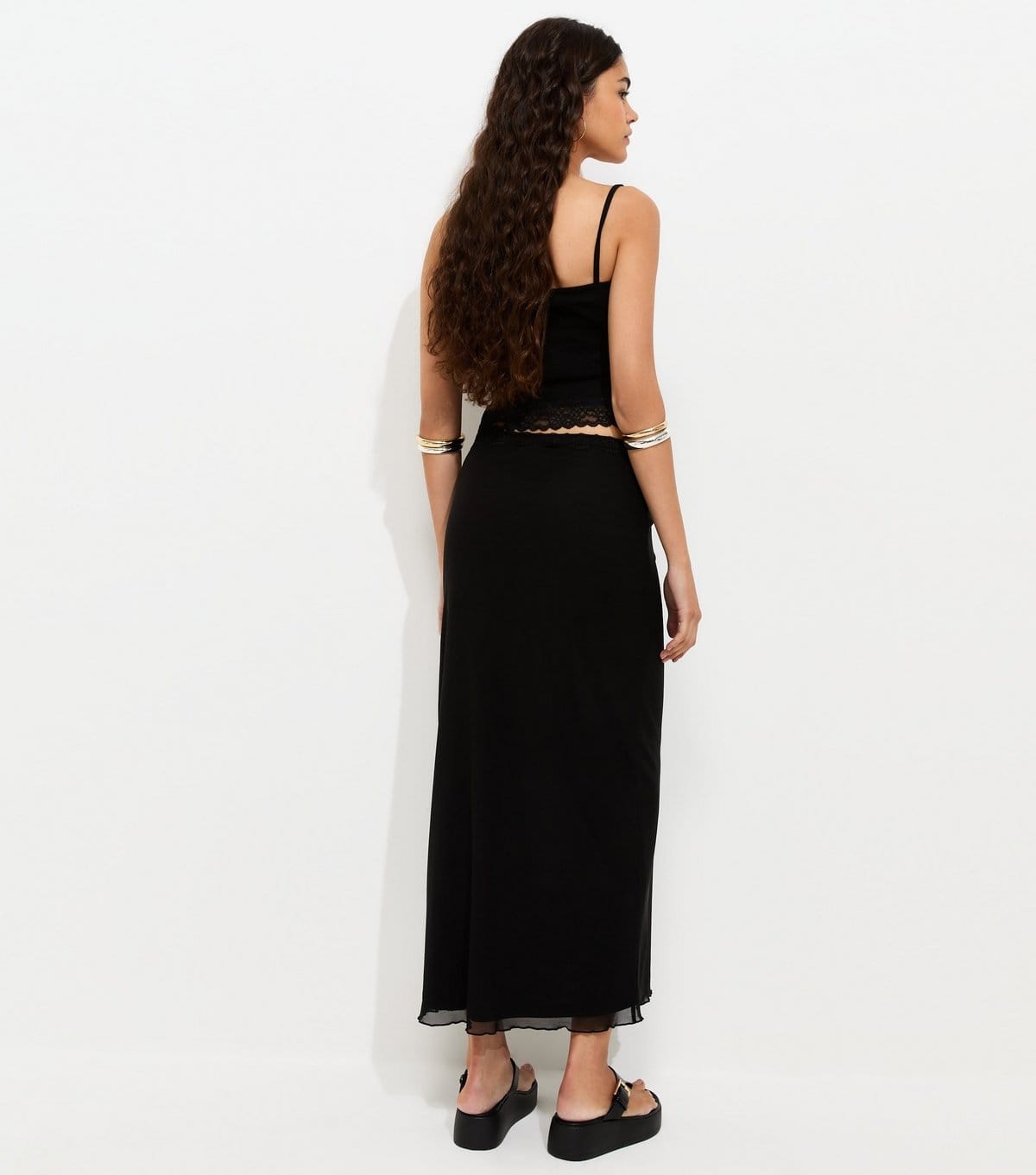 New Look Women's Black Lace Waistband Mesh Midi Skirt New Look - 4