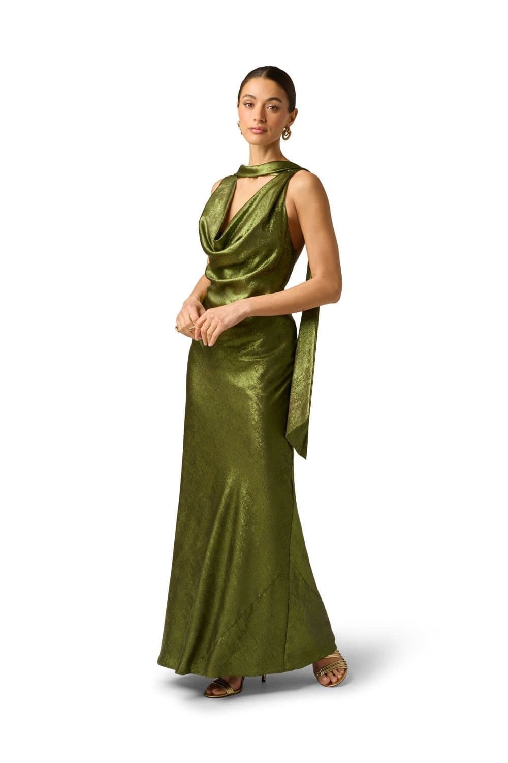 Adrianna by Adrianna Papell Adrianna by Adrianna Papell Women's Foiled Chiffon Long Dress in Dark Green