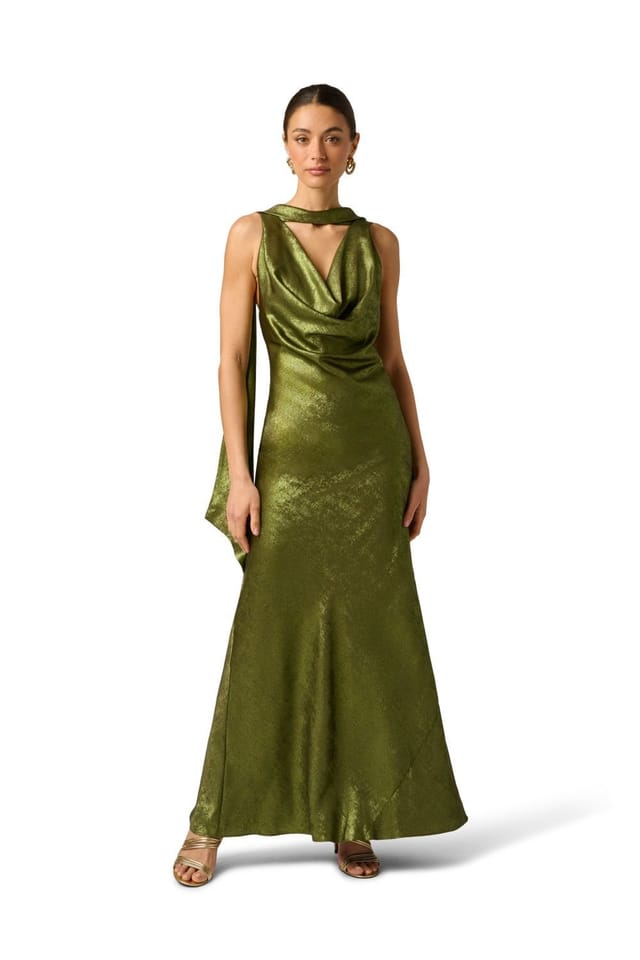 Adrianna by Adrianna Papell Adrianna by Adrianna Papell Women's Foiled Chiffon Long Dress in Dark Green - 2