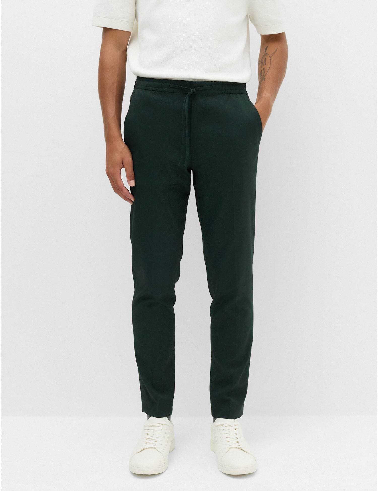 Marks & Spencer M&S Tapered Fit Elasticated Trousers Dark Evergreen