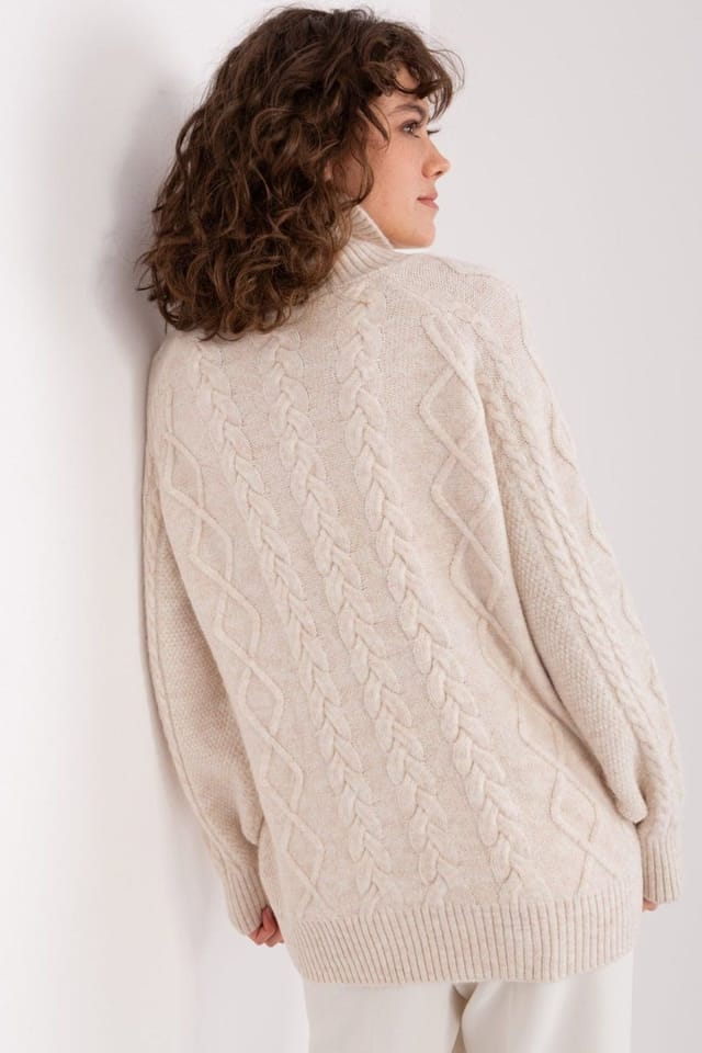 Love Lace Love Lace Women's Acrylic Plaid Turtleneck Sweater Long Sleeve in Beige - 3